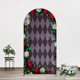 Lofaris Clock Leaves White Red Rose Rhombus Arch Backdrop